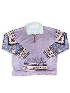 SWEATSHIRT SWEATER Aztec/SW Pullover Quarter Zip Kangaroo Pocket Lavender 2XL